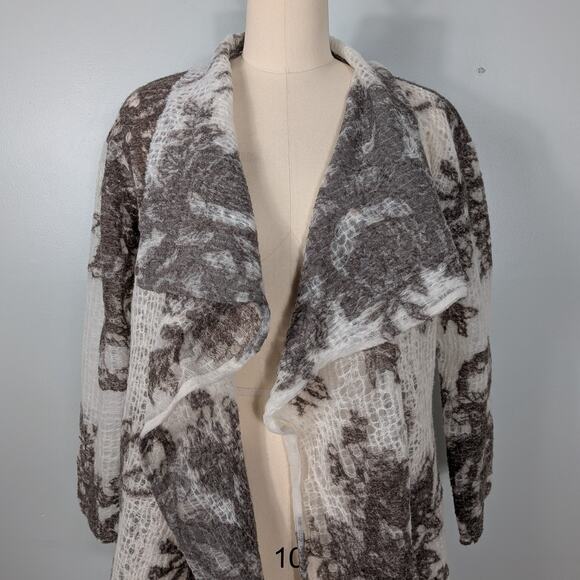 Wool Blend Cardigan Sweater Top OS Brown White Artsy Gauze Lagenlook Avant Garde - Picture 5 of 11